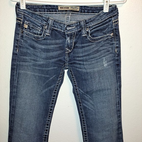 💫Big Star Sweet Boot Ultra-Low Rise Embroidered Distressed Jeans 26R - Picture 9 of 11